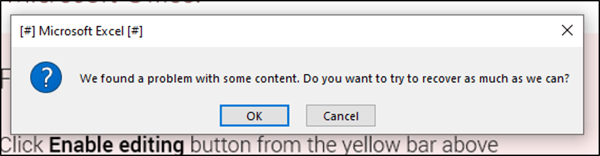 Fake error message trying to convince user to click “OK”