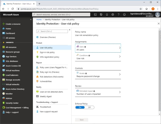Microsoft Azure Active Directory Alert Policy bec detection