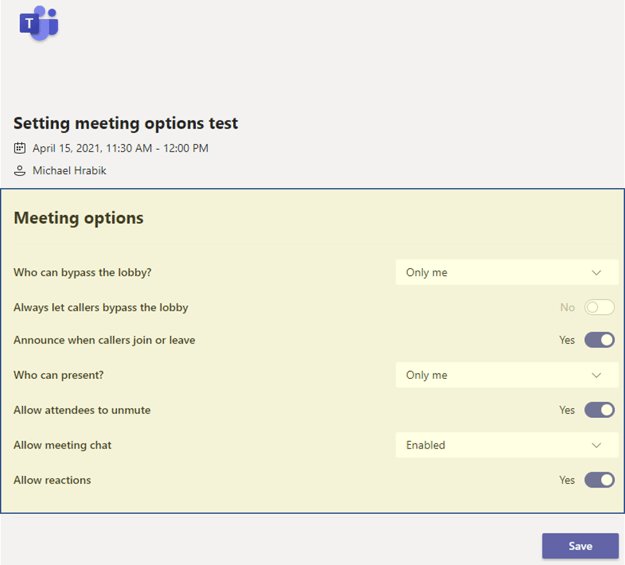 Meeting Options Settings