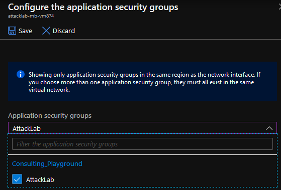 Select the application security group