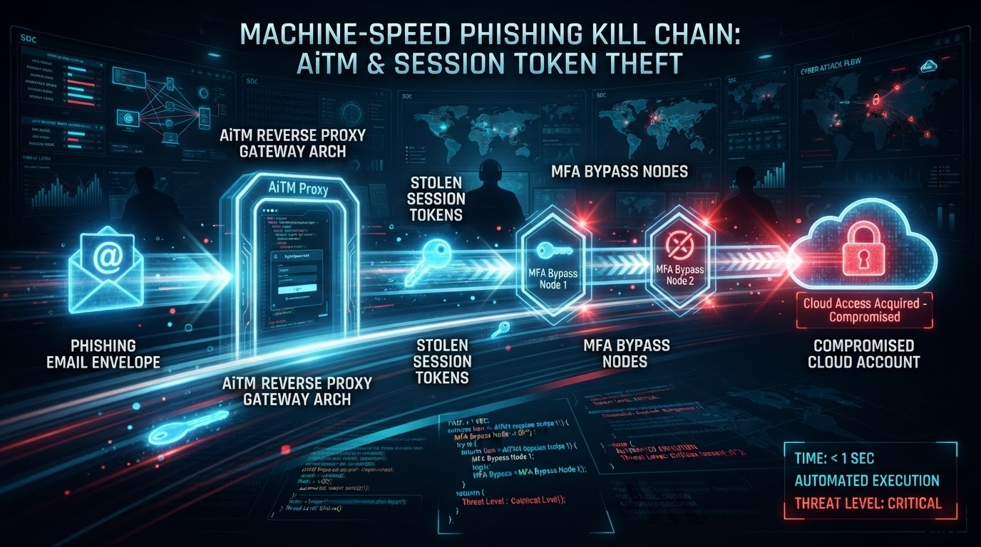 Diagram of an AiTM phishing kill chain