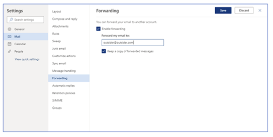 Forwarding Enabled in User Account in Office 365